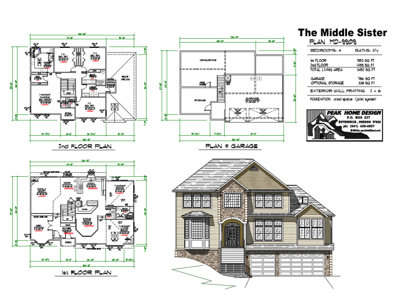 The Middle Sister Oregon House Design MD9909 Peak Home Design Oregon